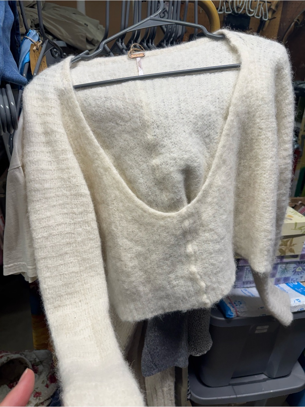Free People Cream Off-the-Shoulder Fuzzy Knit Sweater
